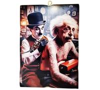 KUSTOM ART Cuadro de pared Serie Grandes Personajes de la Historia Albert Einstein Charlie Chaplin Tatuaje sobre espalda, impresión sobre madera 25 x 18 cm