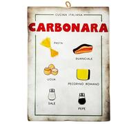 KUSTOM ART Cuadro de pared Serie Ingredientes Recetas Cocina Italiana Pasta Carbonara Impresión sobre Madera 25 x 18 cm