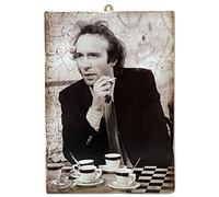 KUSTOM ART Cuadro estilo vintage serie Attori famosos que beben el café Roberto Benigni impresión sobre madera 18 x 25 cm.
