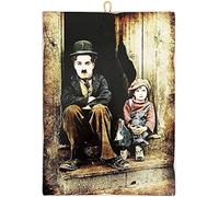 KUSTOM ART CuadroEstilo Vintage Charlie Chaplin - El niño - Impresión en Madera Para Decoración del Hogar, Pizzeria Trattoria Bar Hotel 17 x 24 cm.