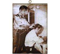KUSTOM ART CUCUBA - Cuadro cuadrado estilo vintage Elvis Presley corta el pelo a Johnny Cash, impresión en madera, 10 x 15 cm