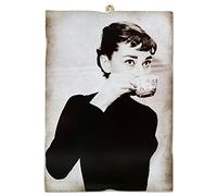 KUSTOM ART CUCUBA Cuadro Cuadro de estilo vintage Audrey Hepburn que bebe el café impresión sobre madera 18 x 25 cm.