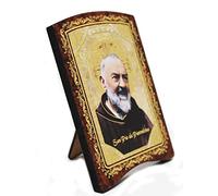 KUSTOM ART Cucuba Cuadro Padre Pio con respaldo tipo portafotos Impresión láser sobre madera con detalles ornamentados dorados en caliente 8,5 x 7 cm