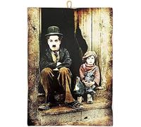 KUSTOM ART CUCUCUBA Cuadro de estilo Vintage Charlot Charlie Chaplin Impresión sobre madera para decoración del hogar, restaurante, pizzería, bar, Hotel 30 x 40 cm.