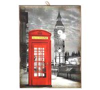 KUSTOM ART CUCUCUBA - Cuadro de estilo vintage de la serie Londres Big Ben and Red Telephone Box. Impresión sobre madera 24 x 17 cm