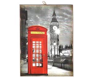 KUSTOM ART CUCUCUBA - Cuadro de estilo vintage de la serie Londres Big Ben and Red Telephone Box. Impresión sobre madera 24 x 17 cm