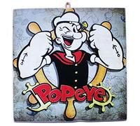 KUSTOM ART CUCUCUBA Cuadro de estilo vintage Serie Cartoon Popeye Brazo de hierro Timón impresión sobre madera 23 x 23 cm.