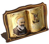 KUSTOM ART Figura decorativa de San Padre Pío tipo libro impreso sobre madera plegable con detalles ornamentales dorados en caliente, 14 x 9,5 cm