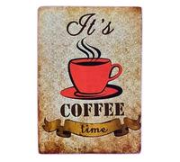KUSTOM ART It's Coffee Time - Imán de nevera con taza de café, estilo vintage, imán de colección, impresión sobre madera, 9 x 7 cm