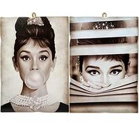 KUSTOM ART Juego de 2 cuadros cuadrados estilo vintage serie actores famosos Audrey Hepburn estampado en madera 18 x 25 cm.