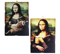 KUSTOM ART Juego de 2 cuadros estilo vintage La Gioconda Monna Lisa L. Da Vinci. Impresión en madera 25 x 18 cm.