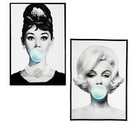KUSTOM ART Juego de 2 pósteres decorativos de pared, serie actores de Hollywood Marilyn Monroe Audrey Hepburn, impresión artística sobre papel de pátina de 42 x 30 cm, sin marco