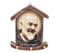 KUSTOM ART Llavero de pared San Padre Pio Proteggime de madera con 3 ganchos 13 x 10 cm 23/45
