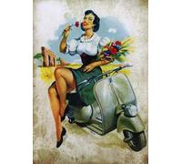 KUSTOM ART Póster de pared Pin-Up Moto Scooter Impresión artística sobre papel Patinata 40 x 30 cm sin marco