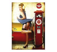 KUSTOM ART Póster de pared Serie Pin Up (bomba de gasolina, suministro de gasolinera) sin marco. Impresión artística sobre papel barnizado, 40 x 30 cm