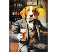 KUSTOM ART Póster decorativo de pared Serie Animales Aristócratas Perro Beagle con cerveza en el mostrador Bar Impresión artística sobre papel Patinata 40 x 30 cm sin marco