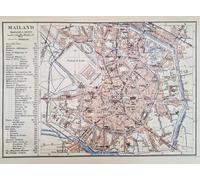 KUSTOM ART Póster decorativo de pared Serie Ciudades Famosas Milán Mailand Mailand Mailand Mapa de época del centro histórico Impresión artística sobre cartón 40 x 30 cm sin marco