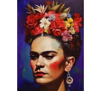KUSTOM ART Póster decorativo de pared Serie Personajes Famosos Frida Kahlo Peinado con flores Impresión artística sobre papel Patinata 40 x 30 cm sin marco