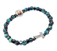 KUSTOM ART Pulsera religiosa San Padre Pío con cruz y cuentas de hematita 800/TM 1037 mm