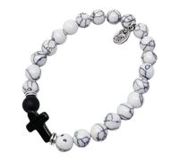 KUSTOM ART Pulsera religiosa San Padre Pío y cruz color blanco elegante y resistente 800/TM1026
