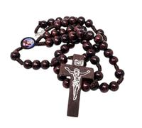 KUSTOM ART Rosario corona San Padre Pío con cruz elegante y resistente de madera color marrón oscuro 5897