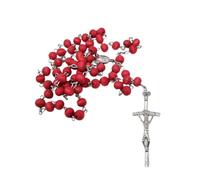 KUSTOM ART Rosario San Padre Pío con cruz elegante y resistente de metal con cuentas de color rojo 0191 SC