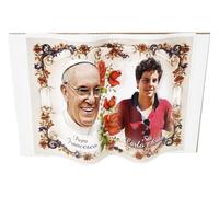 KUSTOM ART Santino - Figura decorativa con forma de libro del Papa Francisco y San Carlos Acutis, impresión sobre madera, 10 x 7 cm