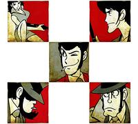 KUSTOM ART Serie de 5 cuadros estilo vintage Lupin III: Lupin, Goemon, Jigen, Fujiko, Zenigata de colección impresión sobre madera Made in Italy - Idea regalo