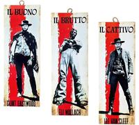KUSTOM ART Trío de cuadros de pared de la serie de actores famosos Clint Eastwood Eli Wallach Lee Van Cleef película el bueno el feo el malo, impresión sobre madera 40 x 15 cm