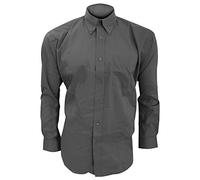 KUSTOM KIT - Camisa de Manga Larga Formal Modelo Oxford Corporate Hombre Caballero - Fiesta/Trabajo/Eventos (Cuello 40cm) (Carbón)