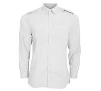 Kuston Kit - Camisa de piloto de Manga Larga Modelo Pilot Hombre Caballero (Cuello 50cm) (Blanco)