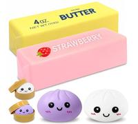 KutaKuta 4 PCS Juguete Dumpling Squishy + Butter Squishy Set, Juguete Sensorial Bao Dumpling con Recipiente de Vapor, Juguete Antiestrés para Aliviar la Ansiedad para Niños, Adultos, Oficina