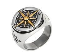 KUTCEK Anillo de acero de titanio con brújula vintage para hombre, símbolos vikingos retro, joyería de estilo nórdico, regalo misterioso de aventura, 11, acero de titanio
