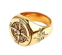 KUTCEK Anillo de acero de titanio con brújula vintage para hombre, símbolos vikingos retro, joyería de estilo nórdico, regalo misterioso de aventura, 12, acero de titanio