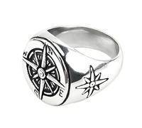 KUTCEK Anillo de acero de titanio con brújula vintage para hombre, símbolos vikingos retro, joyería de estilo nórdico, regalo misterioso de aventura, 11, acero de titanio
