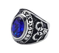 KUTCEK Anillo de acero de titanio con calavera de cabra para hombre, joyería punk gótica de acero inoxidable con gema de ojo, accesorio de moda vanguardista, 10, acero de titanio