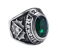 KUTCEK Anillo de acero de titanio con calavera de cabra para hombre, joyería punk gótica de acero inoxidable con gema de ojo, accesorio de moda vanguardista, 12, acero de titanio