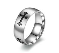 KUTCEK Anillo de acero de titanio con símbolo de cruz para hombre, diseño geométrico, joyería de regalo, tono plateado, 10, acero de titanio