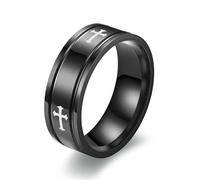 KUTCEK Anillo de acero de titanio con símbolo de cruz para hombre, diseño geométrico, joyería de regalo, tono plateado, 11, acero de titanio