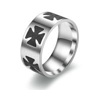 KUTCEK Anillo de acero de titanio con símbolo de cruz para hombre, diseño geométrico, joyería de regalo, tono plateado, 10, acero de titanio