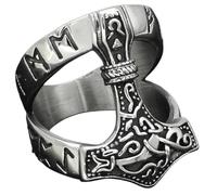 KUTCEK Anillo de acero de titanio vikingo punk con martillo de Thor para hombre, diseño de mitología nórdica, regalo, 10, Acero inoxidable