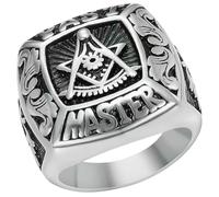 KUTCEK Anillo de acero inoxidable con letra retro masónica para hombre, acero de titanio, joyería creativa regalo para él, 9, Acero inoxidable