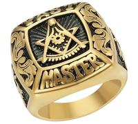 KUTCEK Anillo de acero inoxidable con letra retro masónica para hombre, acero de titanio, joyería creativa regalo para él, 8, Acero inoxidable