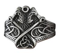 KUTCEK Anillo de acero inoxidable vikingo con doble hacha, símbolo nórdico de Odín, estilo guerrero, joyería de regalo para hombres, 10, Acero inoxidable