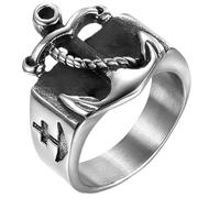 KUTCEK Anillo de ancla para hombre, acero inoxidable, estilo hip hop, estilo náutico, diseño vintage, joyería urbana, regalo para él, 14, Acero inoxidable