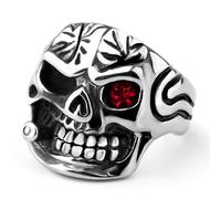 KUTCEK Anillo de calavera gótica para hombre con piedra roja y diseño de tubo, anillo de dedo vikingo de acero de titanio punk, regalo de joyería vintage, acero de titanio