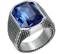 KUTCEK Anillo de circonita para hombre, acero inoxidable, banda ancha, estilo hip hop, estilo vintage, acabado desgastado, joyería de circonita cúbica, regalo para él, 7, Acero inoxidable