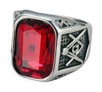 KUTCEK Anillo de estilo británico para hombre, acero de titanio, cristal rojo, regalo para él, accesorio de moda urbana, ropa de calle, hip hop, 13, Acero inoxidable