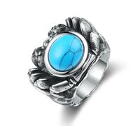 KUTCEK Anillo de sello de acero de titanio turquesa vintage real para hombre, joyería inspirada en el palacio europeo con incrustaciones de piedras preciosas, regalo, 10, acero de titanio
