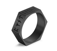KUTCEK Anillo de titanio con runas vikingas místicas, hexagonal, unisex, regalo de joyería con símbolos rúnicos antiguos, 8, acero de titanio